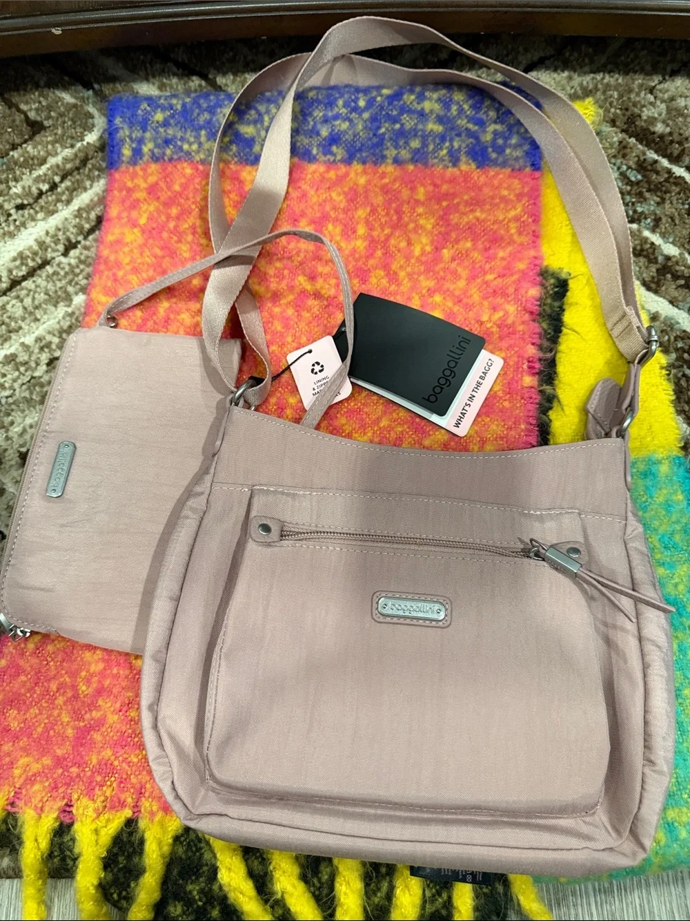 Baggallini Blush Pink Crossbody Bag with Removable Pouch